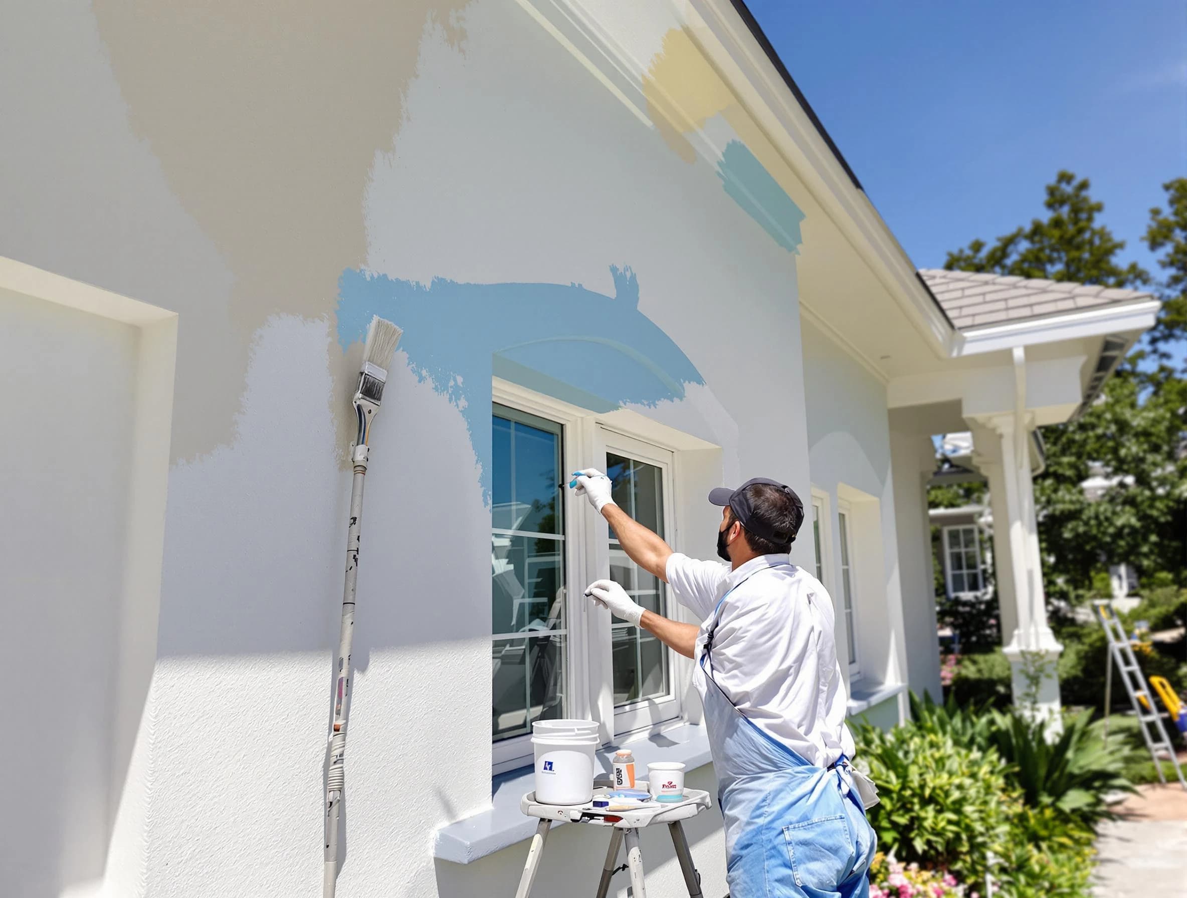 Hudson House Painters professional painting the exterior of a house in Hudson, OH