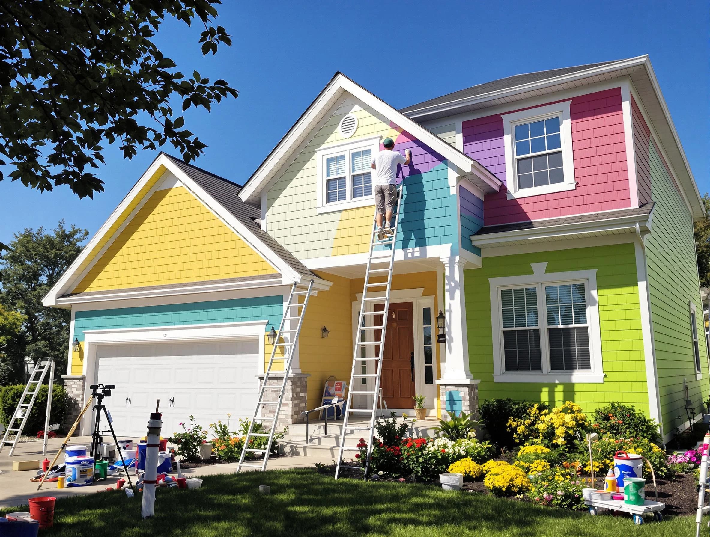 Hudson House Painters professionals painting a home exterior in Hudson, OH