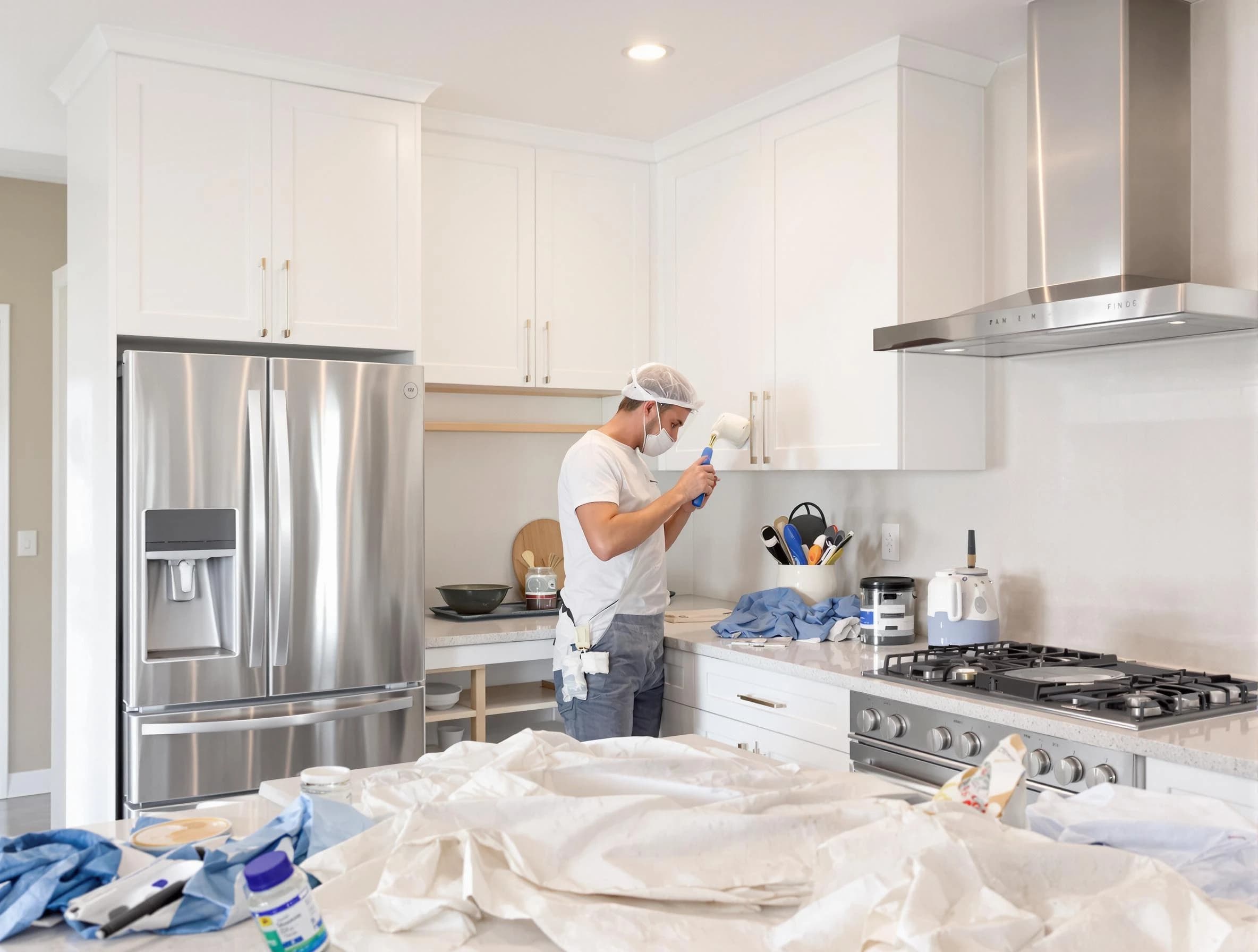 Hudson House Painters painter applying a fresh coat in a kitchen located in Hudson, OH