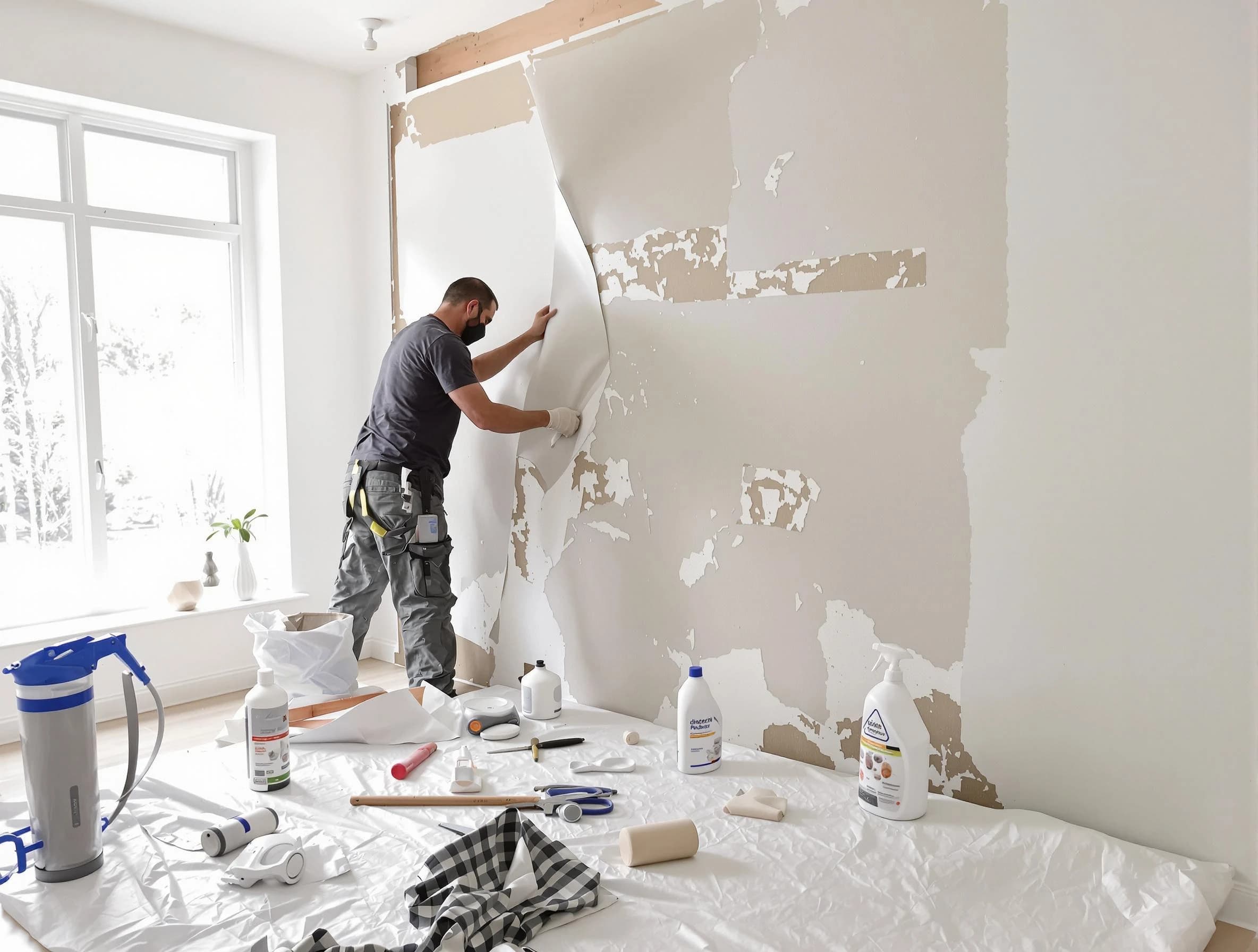 Hudson House Painters technician removing wallpaper in Hudson, OH